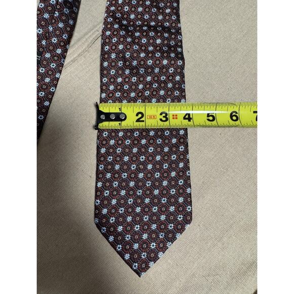 Ermenegildo Zegna Tie Mens Extra Long Brown Blue Silk Woven Geometric Medallion - Picture 7 of 7